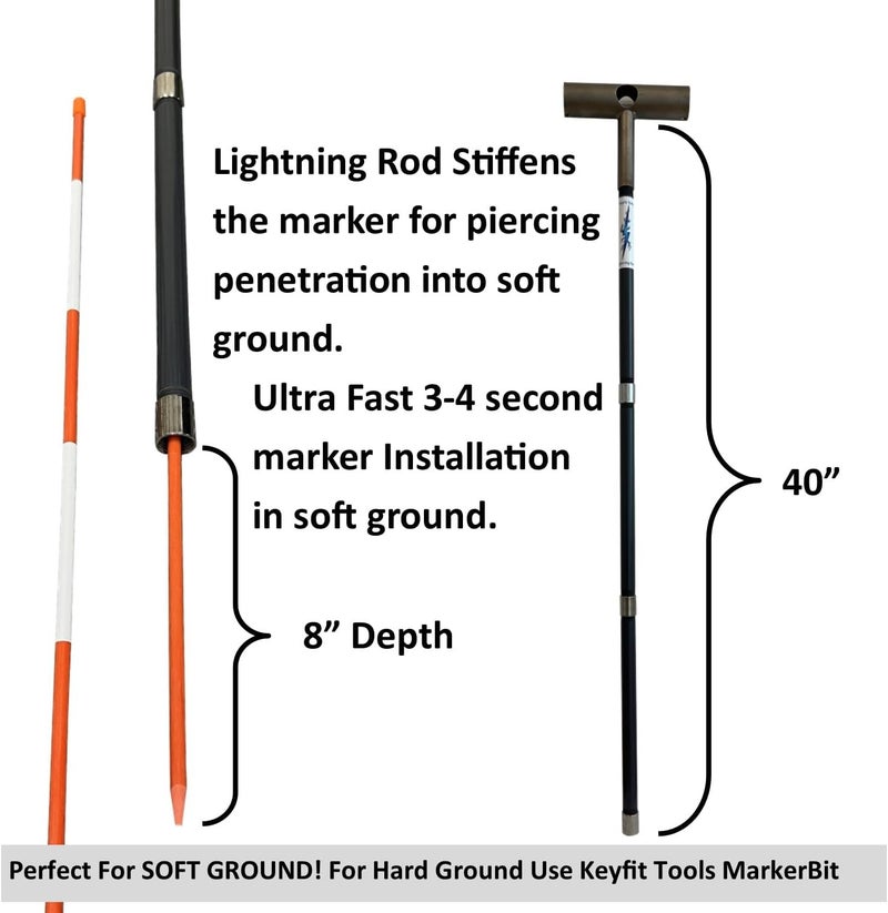 Keyfit Tools Lightning Rod Driveway Markers Installation Tool Snow Plow Stakes Lightning Fast Super Easy Install in Soft Ground Heavy Duty Stainless Steel & High Impact HDPE for 5/16" 4' Markers - Image 4